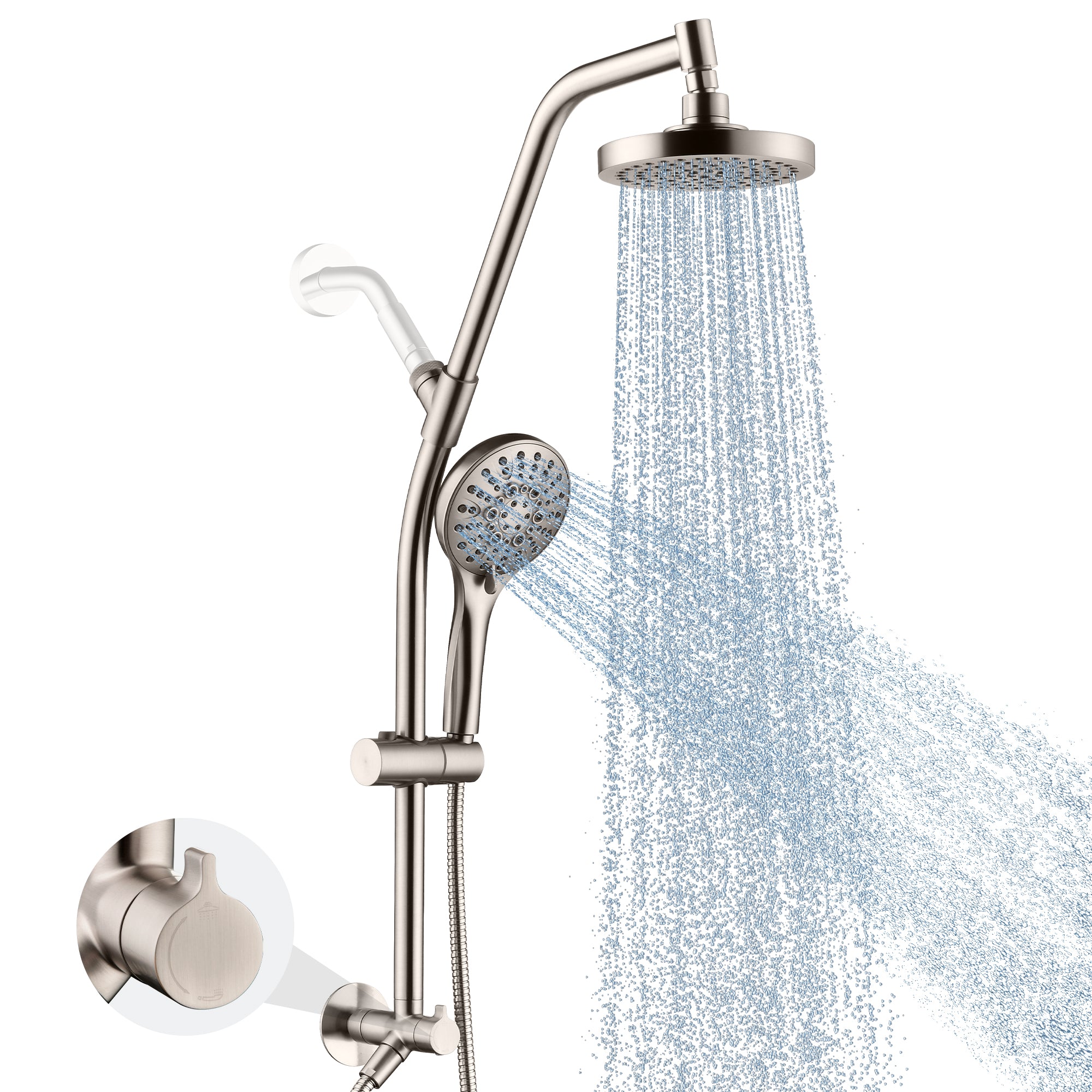BRIGHT SHOWERS Rain Shower Head with Handheld Combo, Dual Shower System with Slide Bar, Rain Shower System, Adjustable Height, Brass Slide Bar & Diverter, 60 Inch Stainless Steel Hose