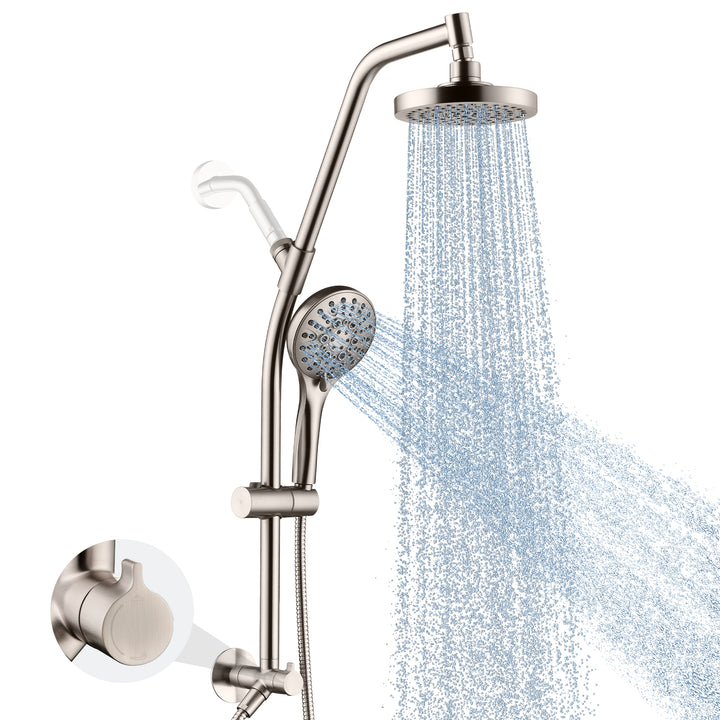 BRIGHT SHOWERS Rain Shower Head with Handheld Combo, Dual Shower System with Slide Bar, Rain Shower System, Adjustable Height, Brass Slide Bar & Diverter, 60 Inch Stainless Steel Hose