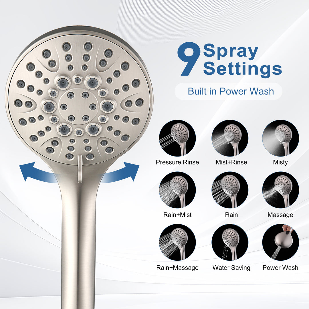 BRIGHT SHOWERS Rain Shower Head with Handheld Combo, Dual Shower System with Slide Bar, Rain Shower System, Adjustable Height, Brass Slide Bar & Diverter, 60 Inch Stainless Steel Hose
