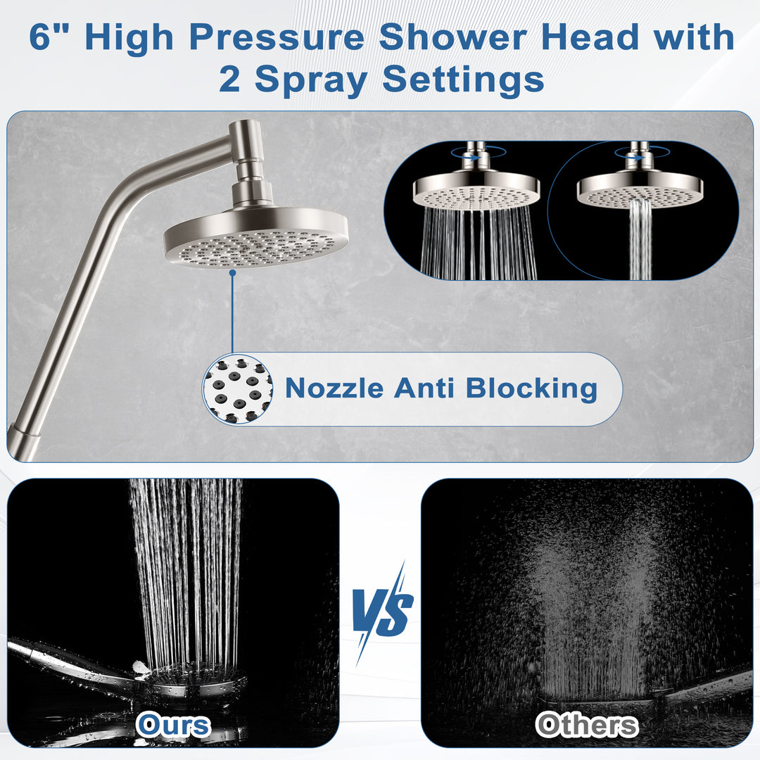 BRIGHT SHOWERS Rain Shower Head with Handheld Combo, Dual Shower System with Slide Bar, Rain Shower System, Adjustable Height, Brass Slide Bar & Diverter, 60 Inch Stainless Steel Hose