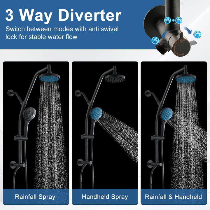 BRIGHT SHOWERS Rain Shower Head with Handheld Combo, Dual Shower System with Slide Bar, Rain Shower System, Adjustable Height, Brass Slide Bar & Diverter, 60 Inch Stainless Steel Hose