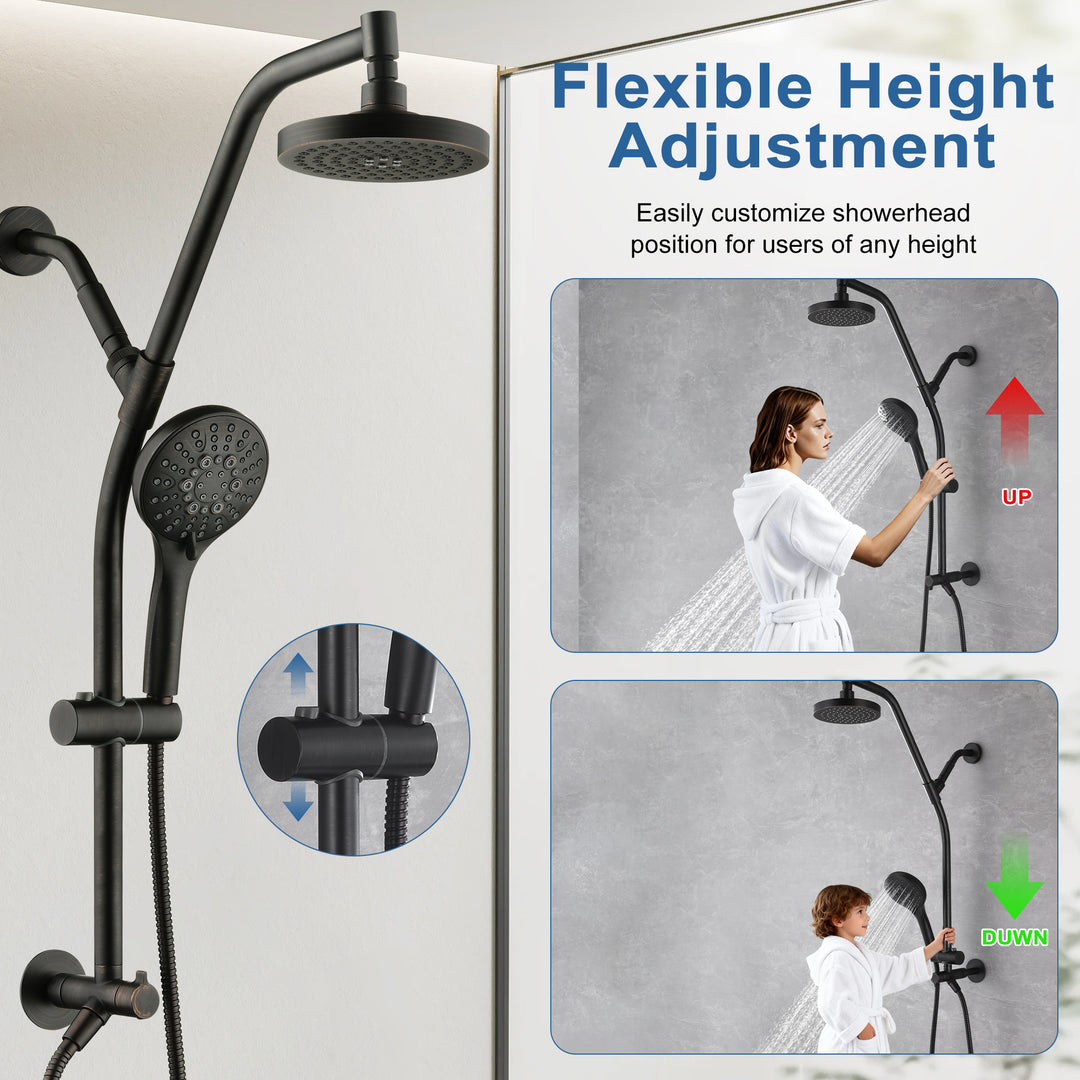 BRIGHT SHOWERS Rain Shower Head with Handheld Combo, Dual Shower System with Slide Bar, Rain Shower System, Adjustable Height, Brass Slide Bar & Diverter, 60 Inch Stainless Steel Hose