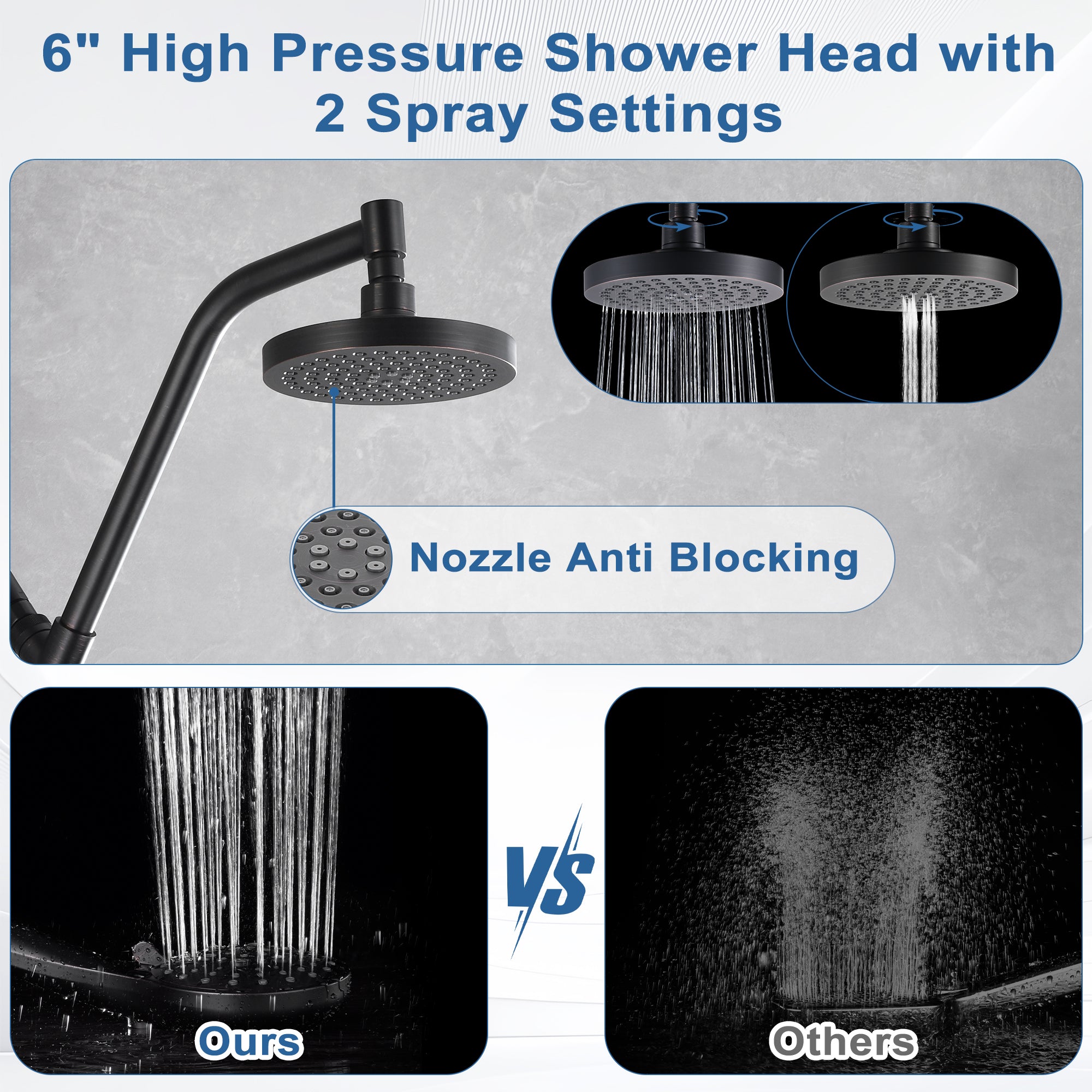BRIGHT SHOWERS Rain Shower Head with Handheld Combo, Dual Shower System with Slide Bar, Rain Shower System, Adjustable Height, Brass Slide Bar & Diverter, 60 Inch Stainless Steel Hose