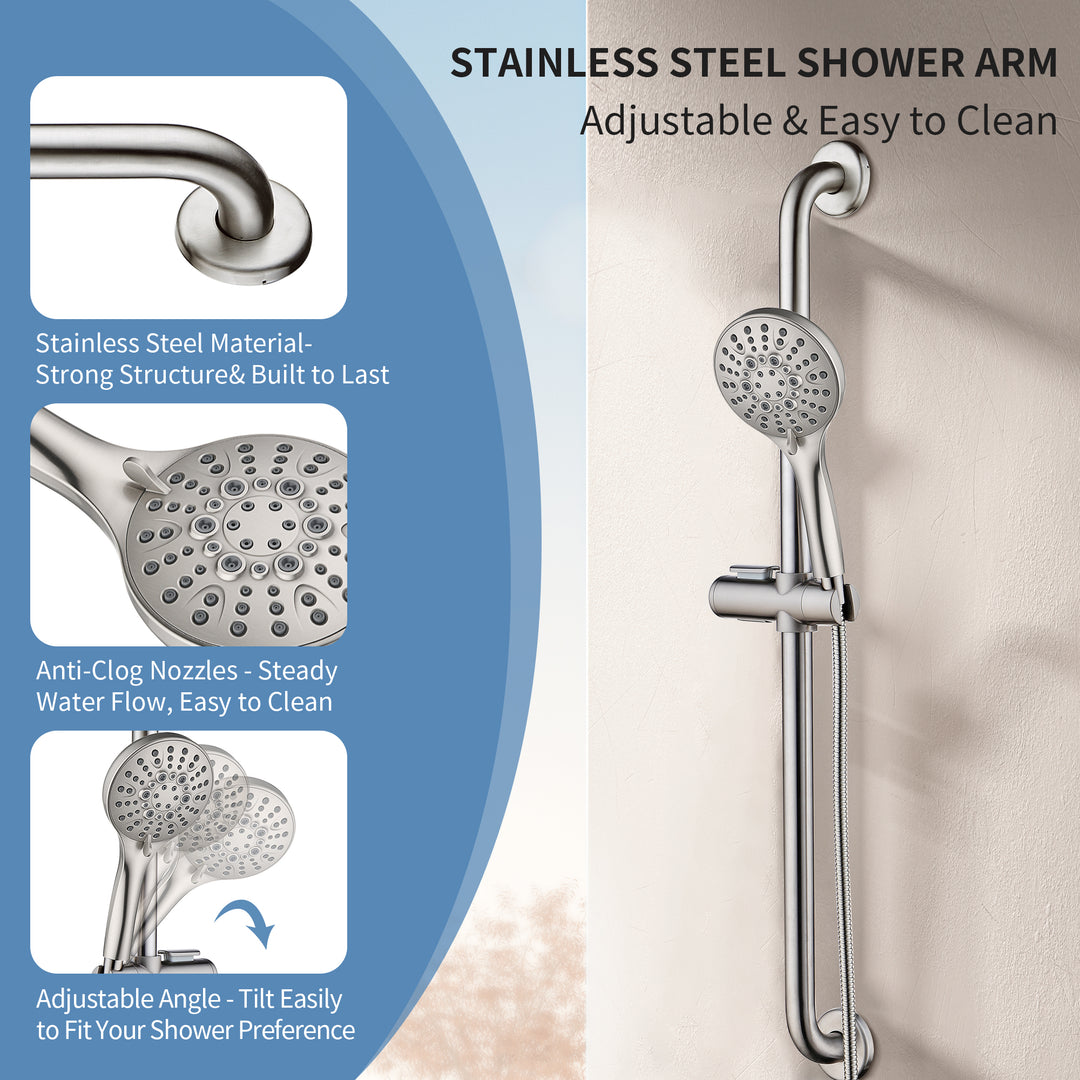 Stainless Steel Slide Bar Grab Rail Set #color_brushed-nickel
