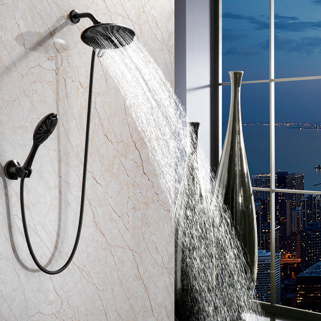 Shower Heads Combo - Rain Shower Head and Handheld Shower Head with Hose and Suction Holder - brightshowers
