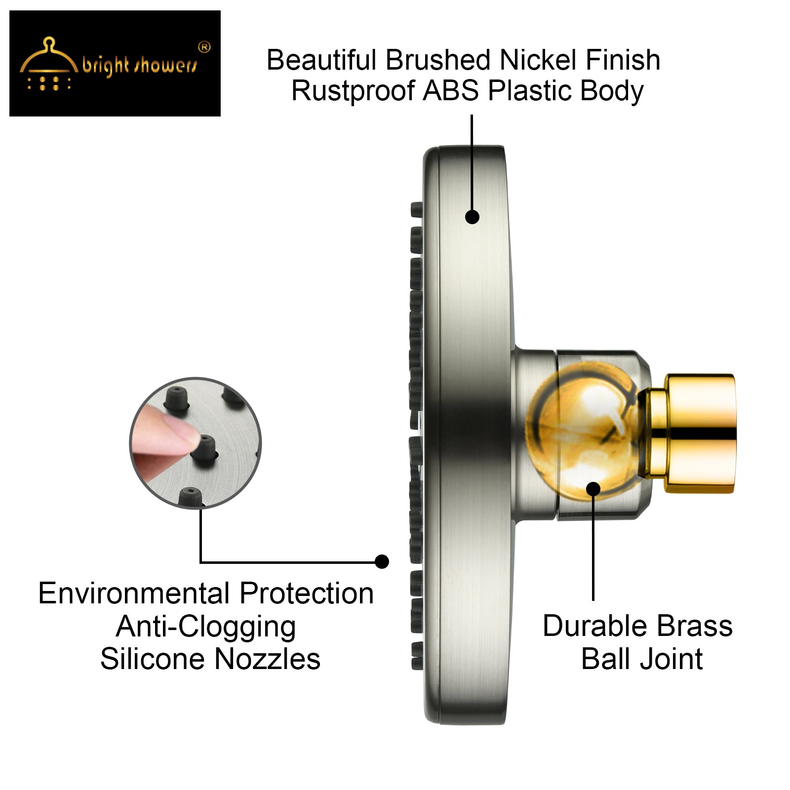 Rain Shower Head,High Pressure & Angle Adjustable - brightshowers