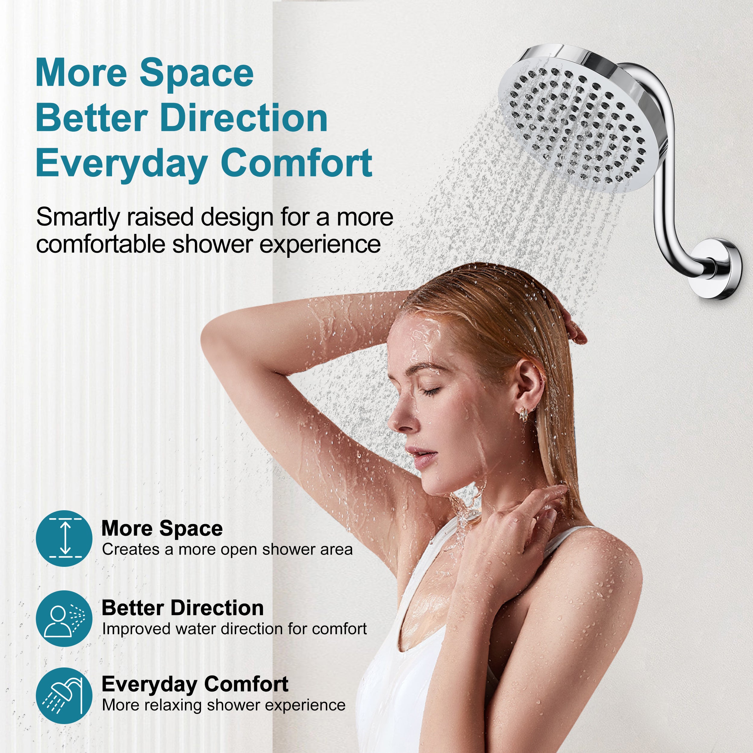 BRIGHT SHOWERS Shower Arm Extension, High Rise S-Shaped Shower Arm, Heavy-Duty SUS304 Stainless Steel, Gooseneck Shower Head Extension Arm, 6 & 8 & 10 Inch