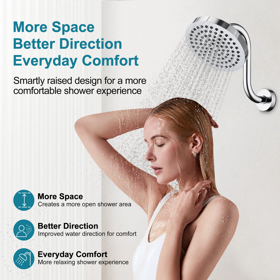 BRIGHT SHOWERS Shower Arm Extension, High Rise S-Shaped Shower Arm, Heavy-Duty SUS304 Stainless Steel, Gooseneck Shower Head Extension Arm, 6 & 8 & 10 Inch