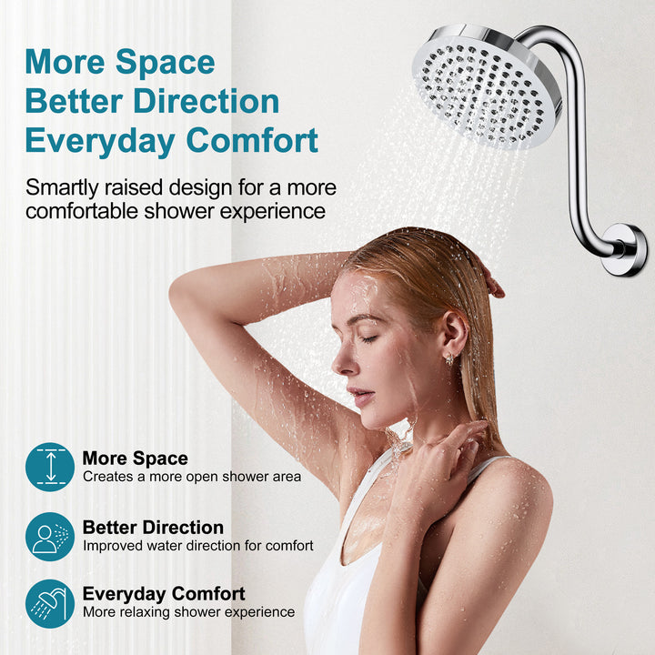 BRIGHT SHOWERS Shower Arm Extension, High Rise S-Shaped Shower Arm, Heavy-Duty SUS304 Stainless Steel, Gooseneck Shower Head Extension Arm, 6 & 8 & 10 Inch