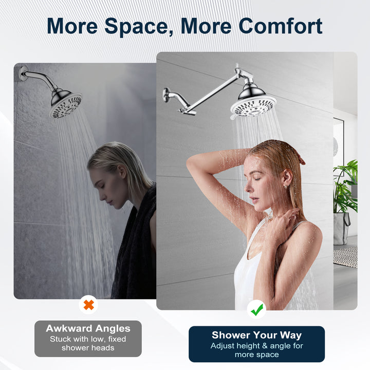 Solid Brass Shower Arm Extension, Adjustable Height & Angle, 5", 10", 14" & 15" Options