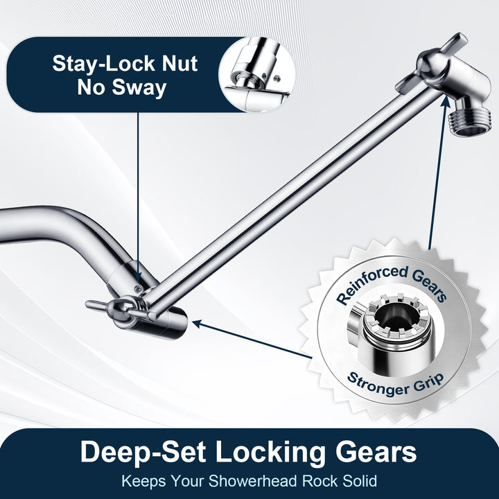 Solid Brass Shower Arm Extension, Adjustable Height & Angle, 5", 10", 14" & 15" Options