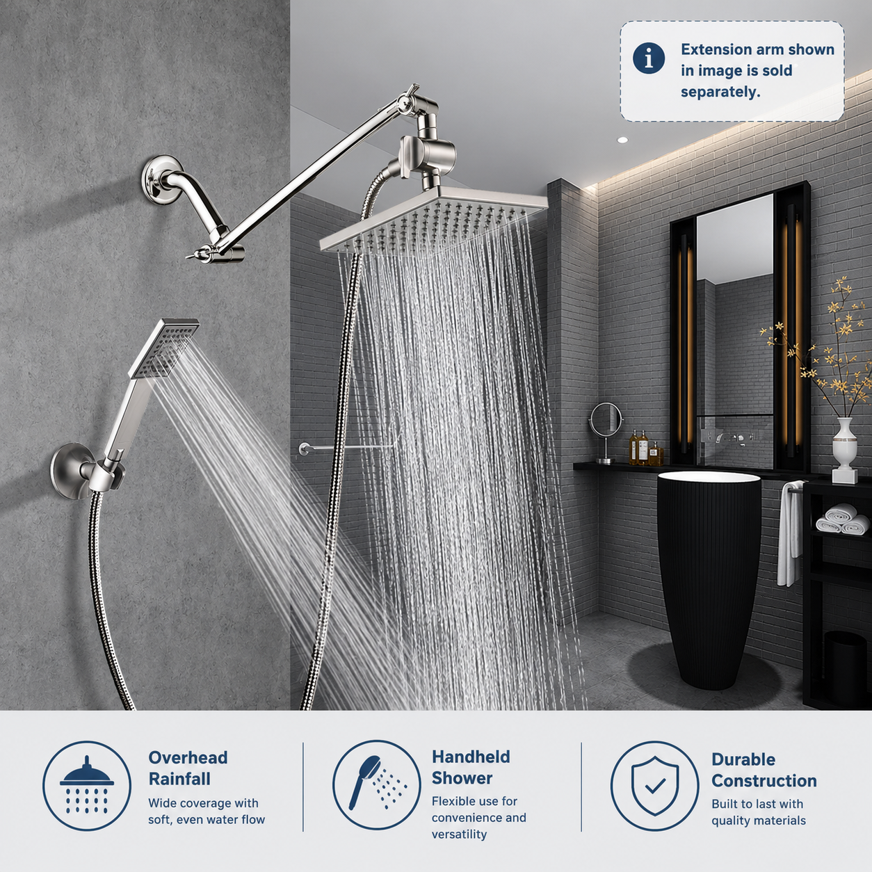 8-inch dual shower head set with handheld, #color_Brushed_Nickel