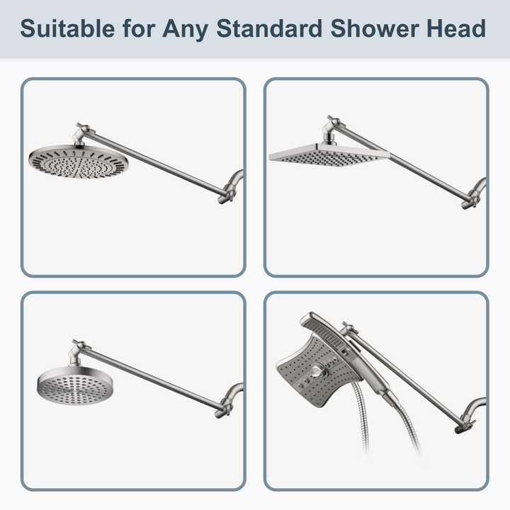 Solid Brass Shower Arm Extension, Adjustable Height & Angle, 5", 10", 14" & 15" Options