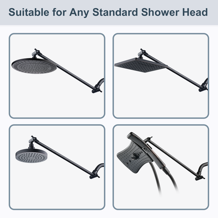 Solid Brass Shower Arm Extension, Adjustable Height & Angle, 5", 10", 14" & 15" Options