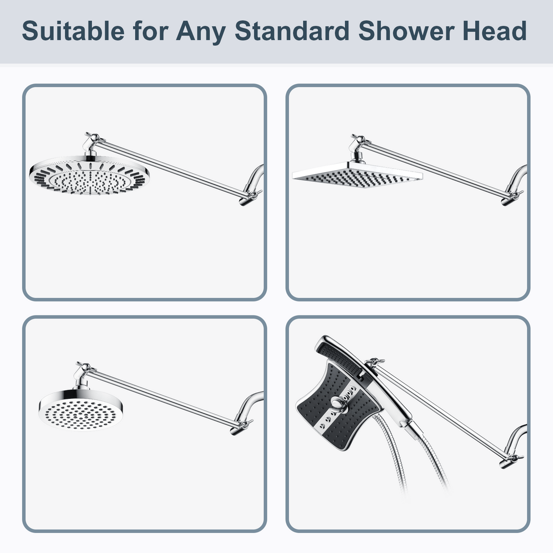Solid Brass Shower Arm Extension, Adjustable Height & Angle, 5", 10", 14" & 15" Options