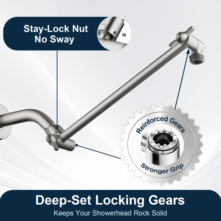 Solid Brass Shower Arm Extension, Adjustable Height & Angle, 5", 10", 14" & 15" Options