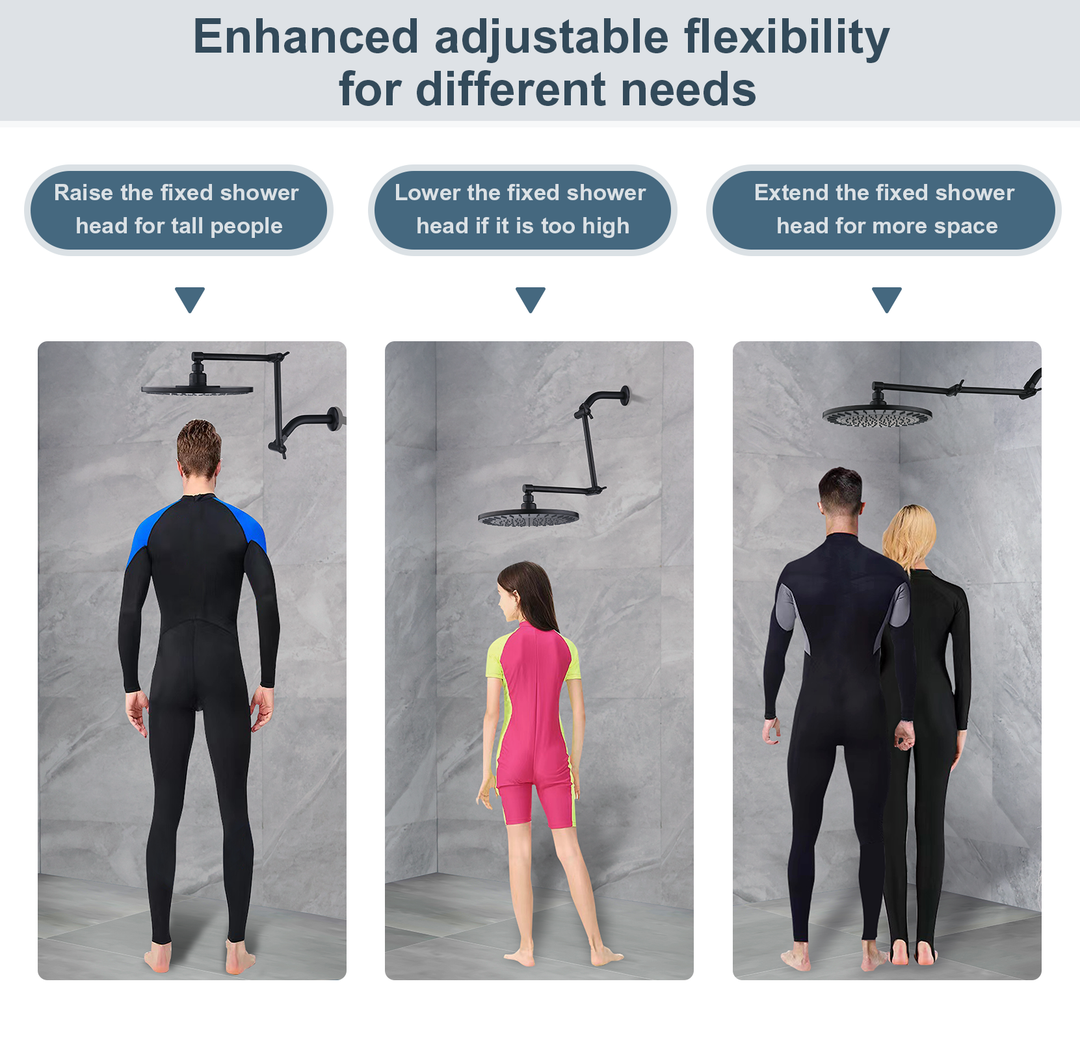 Solid Brass Shower Arm Extension, Adjustable Height & Angle, 5", 10", 14" & 15" Options