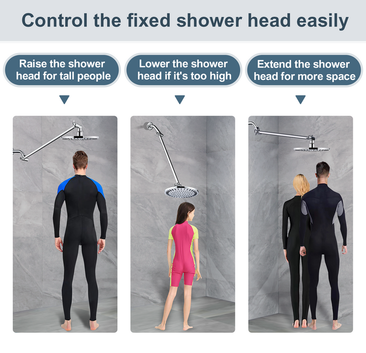 Solid Brass Shower Arm Extension, Adjustable Height & Angle, 5", 10", 14" & 15" Options