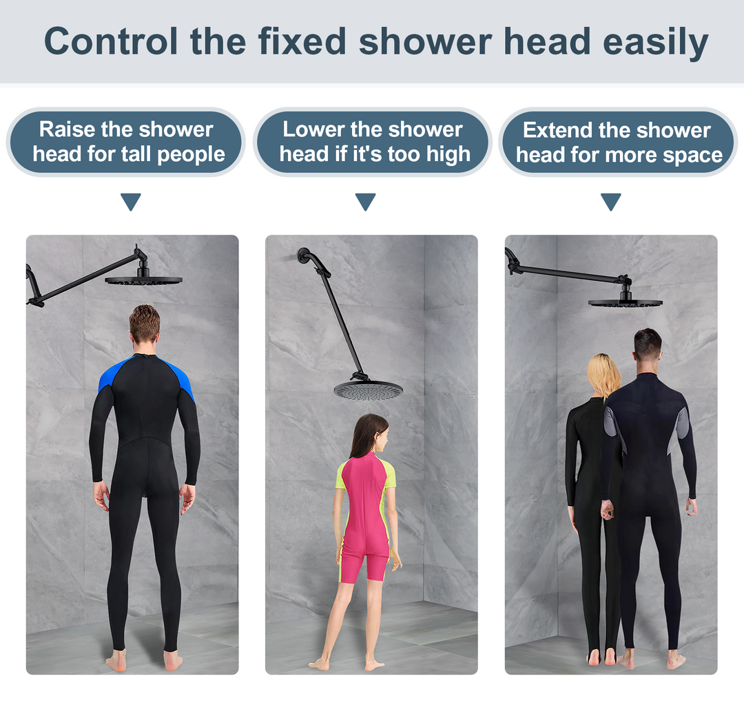 Solid Brass Shower Arm Extension, Adjustable Height & Angle, 5", 10", 14" & 15" Options