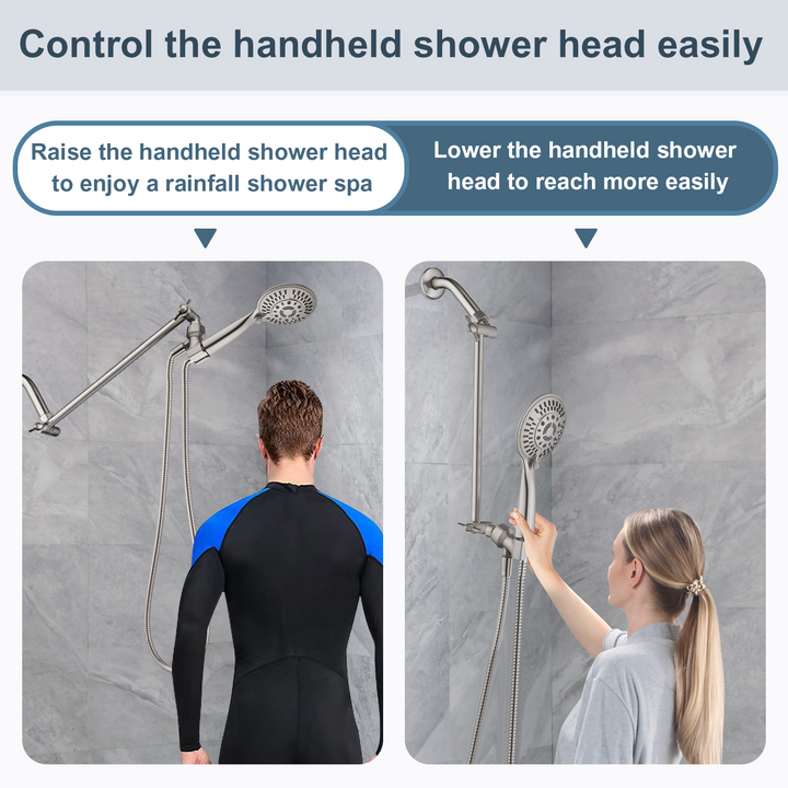Solid Brass Shower Arm Extension, Adjustable Height & Angle, 5", 10", 14" & 15" Options