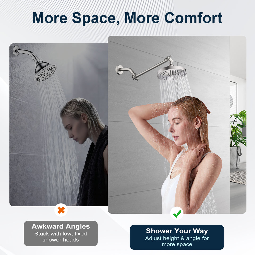 Solid Brass Shower Arm Extension, Adjustable Height & Angle, 5", 10", 14" & 15" Options