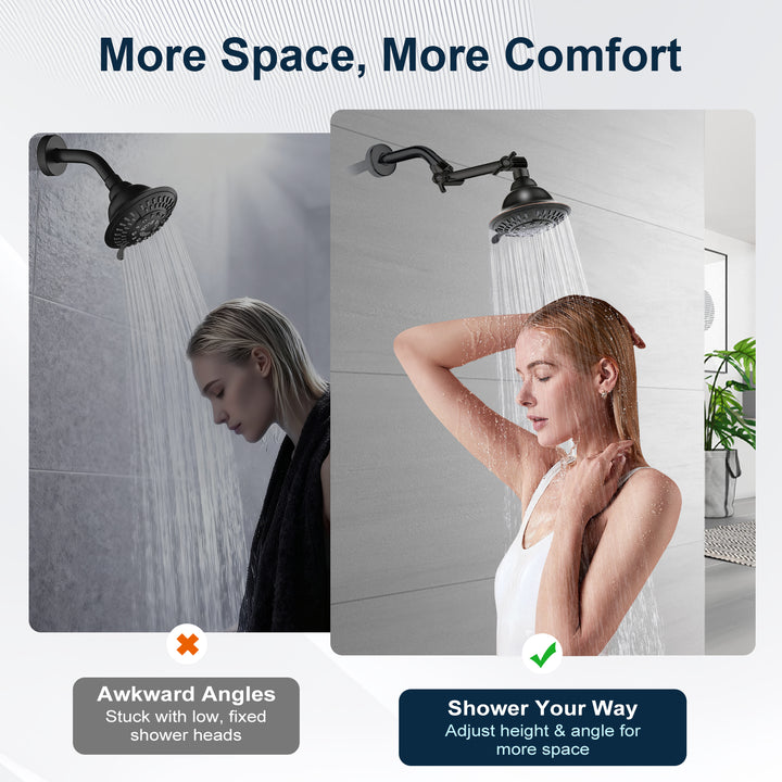Solid Brass Shower Arm Extension, Adjustable Height & Angle, 5", 10", 14" & 15" Options