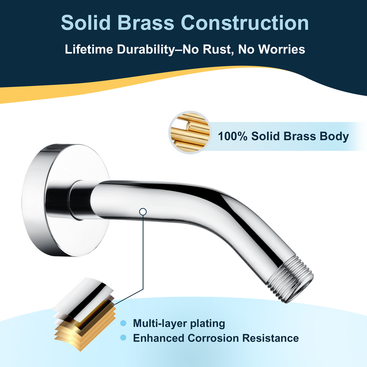 6 & 10" Solid Brass Shower Arm with Universal G1/2 Connection