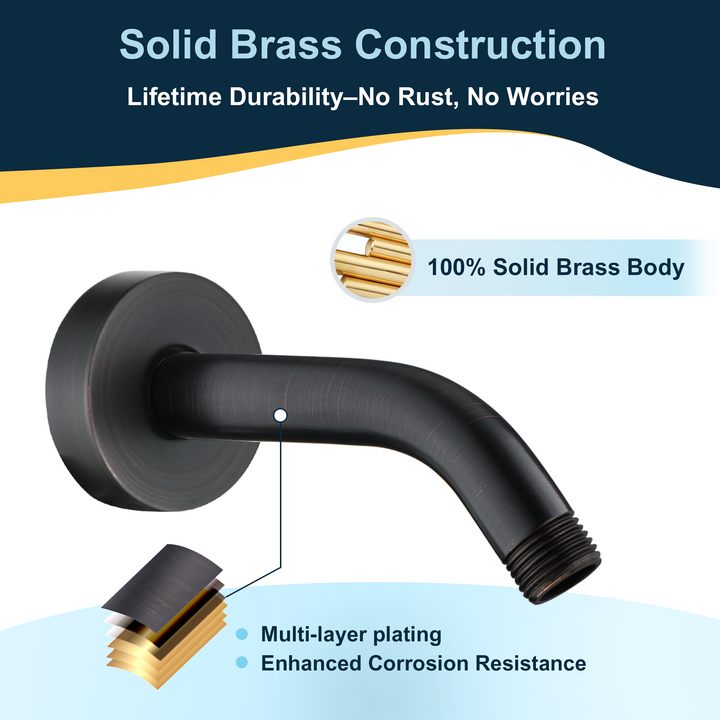 6 & 10" Solid Brass Shower Arm with Universal G1/2 Connection
