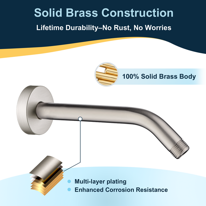 6 & 10" Solid Brass Shower Arm with Universal G1/2 Connection