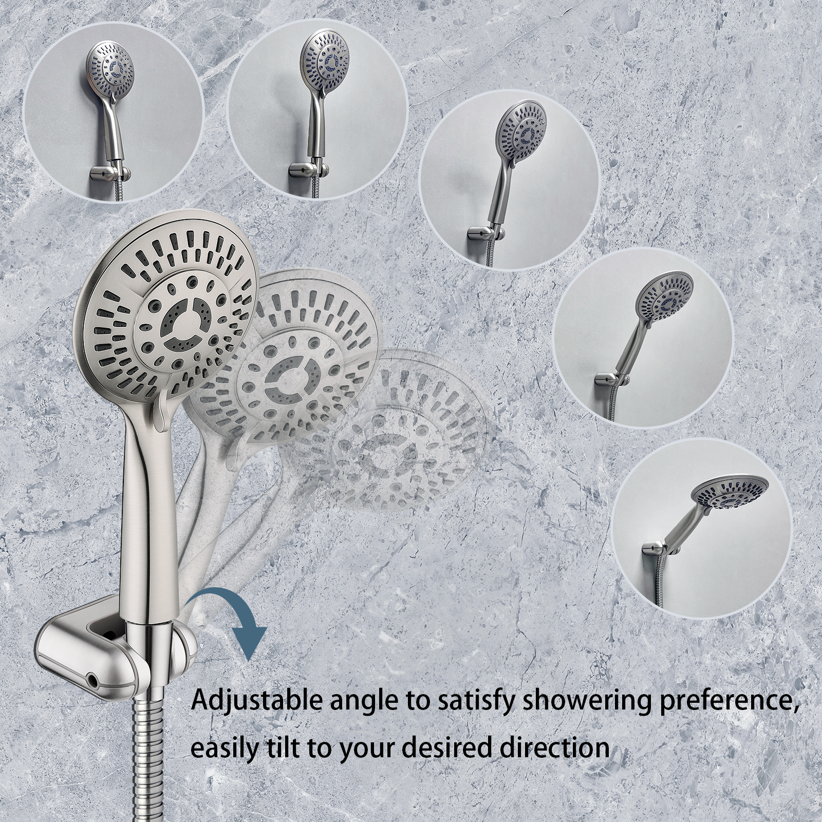 Brushed nickel shower head holder with adjustable angle design #color_brushed-nickel