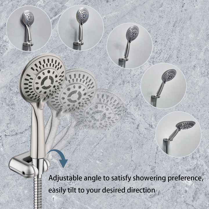 Brushed nickel shower head holder with adjustable angle design #color_brushed-nickel