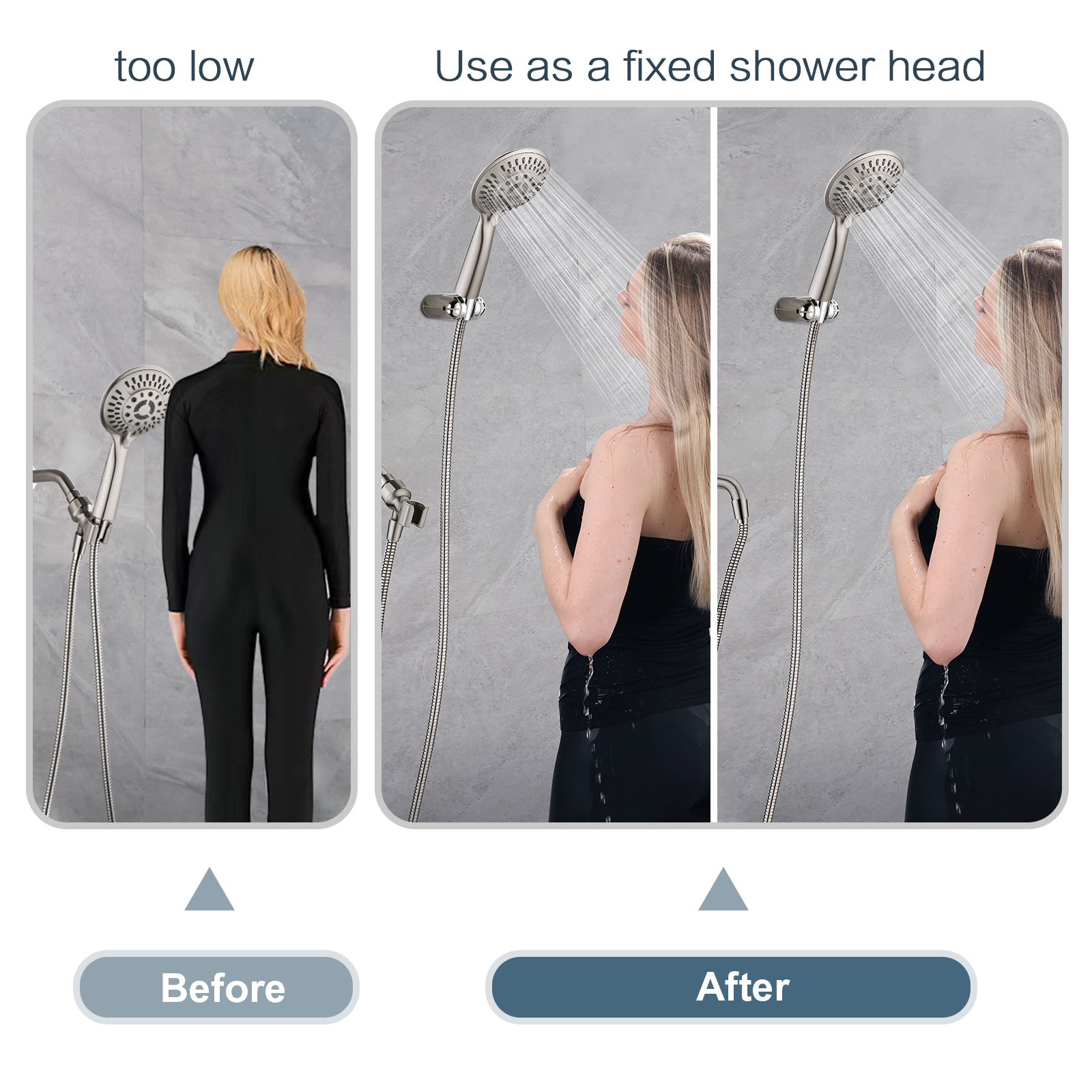 Brushed nickel handheld shower head holder in bathroom #color_brushed-nickel