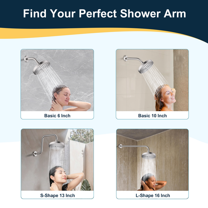 6 & 10" Solid Brass Shower Arm with Universal G1/2 Connection