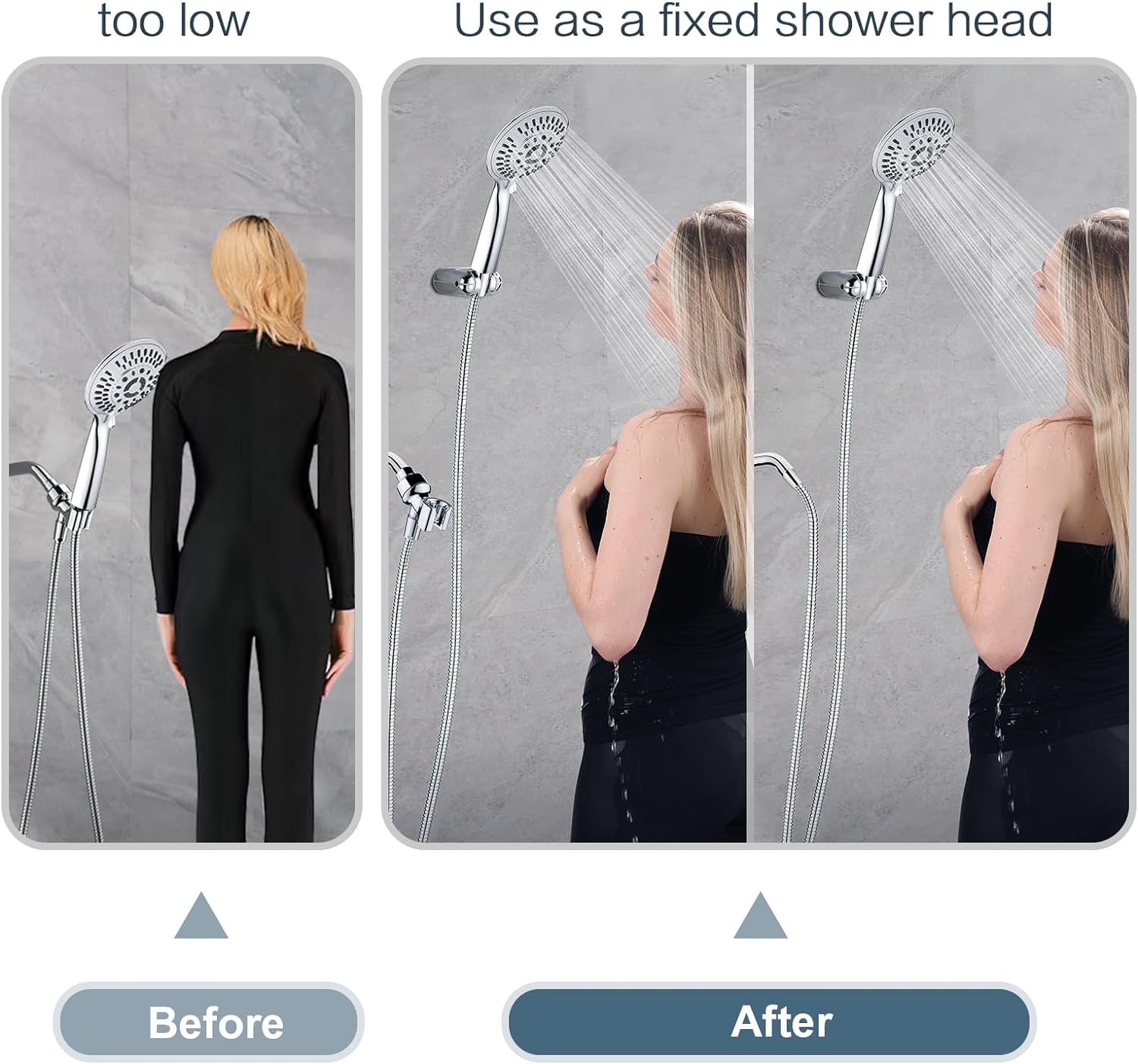 Chrome handheld shower head holder in bathroom #color_chrome