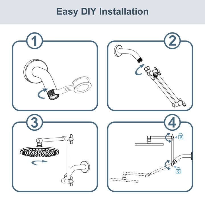 Solid Brass Shower Arm Extension, Adjustable Height & Angle, 5", 10", 14" & 15" Options