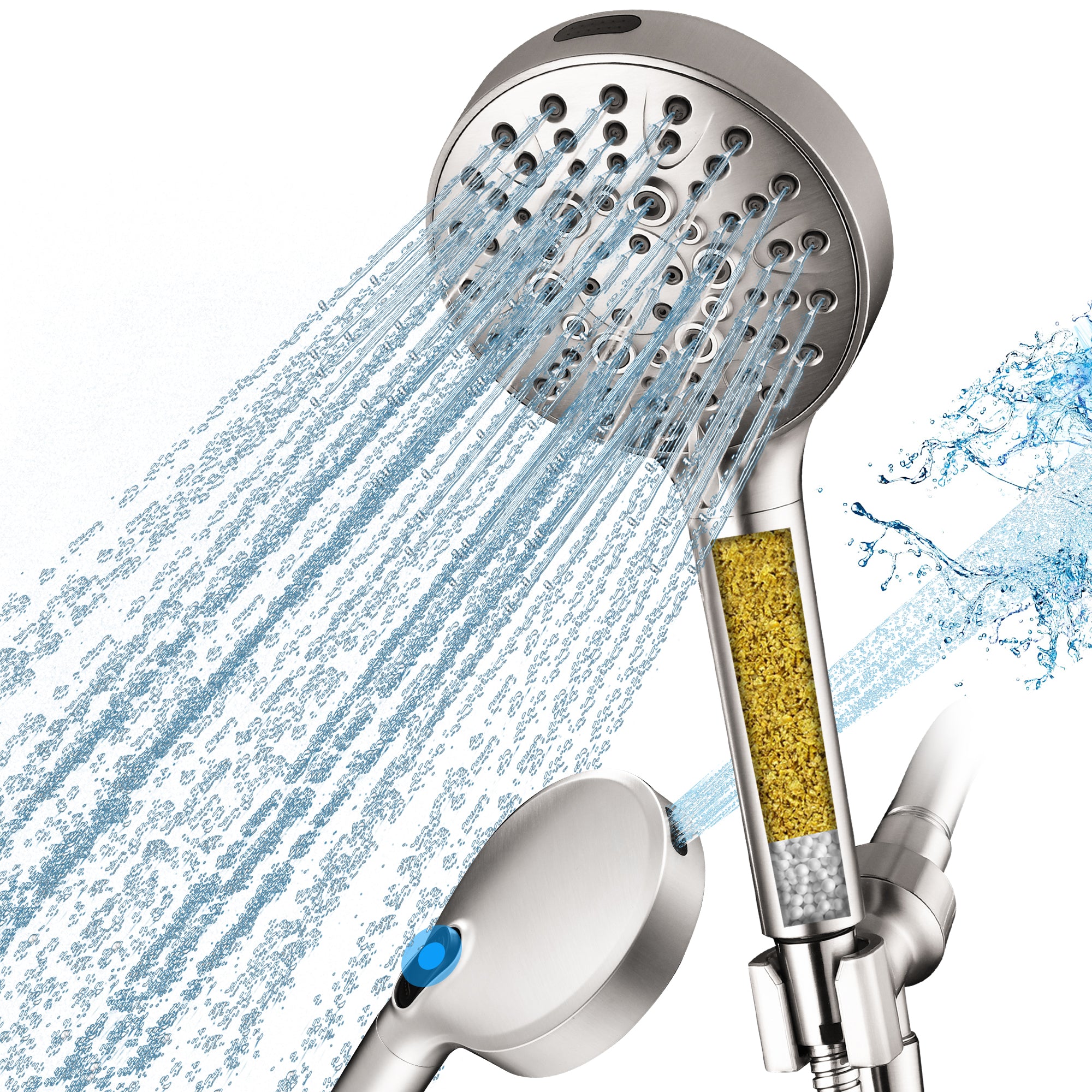 Filtered Shower Head with Handheld, High Pressure 9-Spray Showerhead with Hose and Bracket