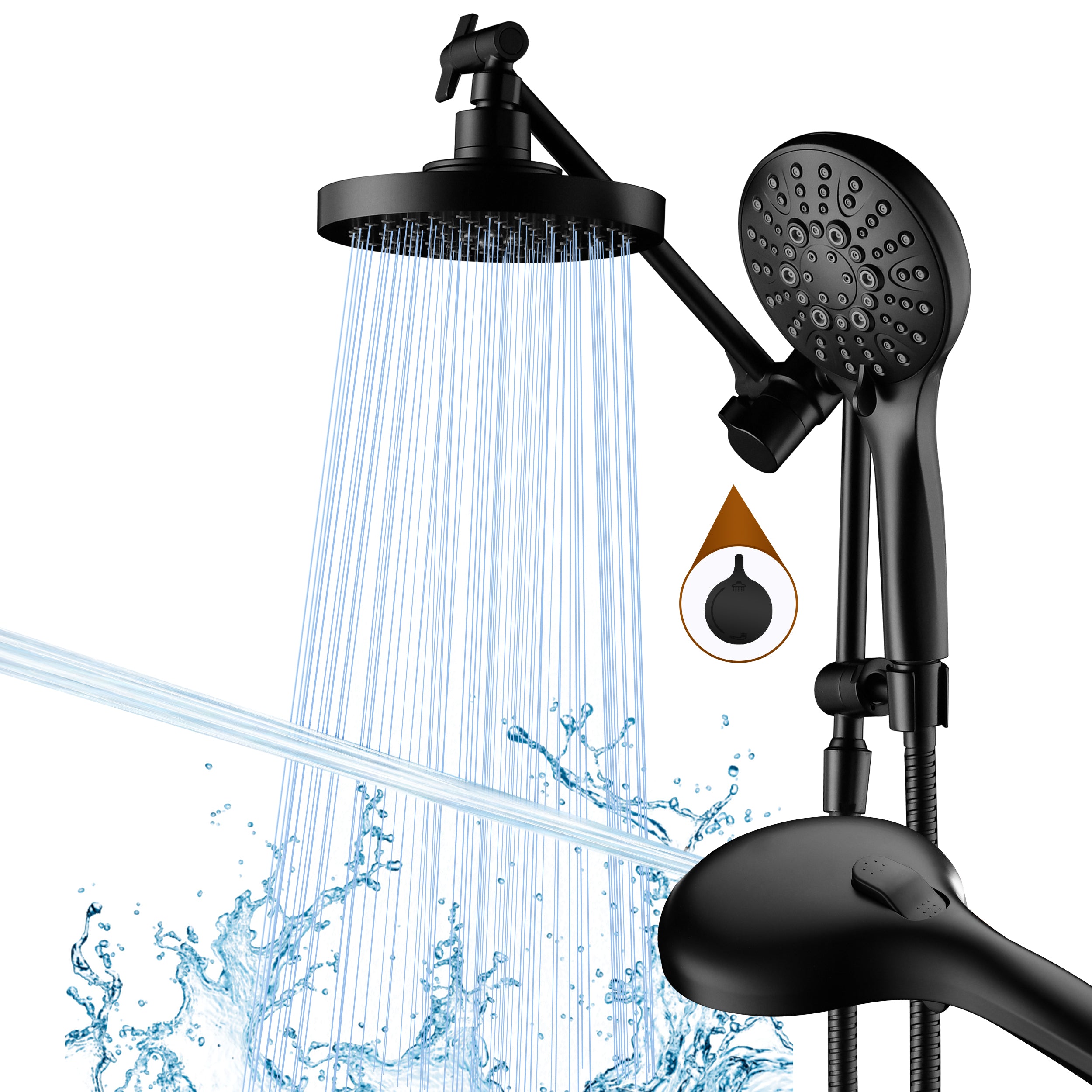 Dual Shower Head with Adjustable Extension Arm, 3-Way Diverter and Hose