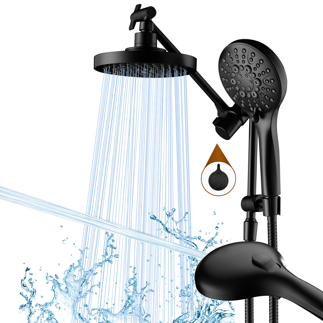 Dual Shower Head with Adjustable Extension Arm, 3-Way Diverter and Hose