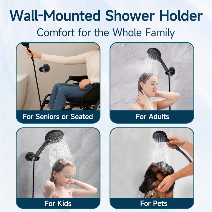 Adhesive Shower Head Holder for Handheld Shower Heads, Drill-Free Wall Mount Bracket