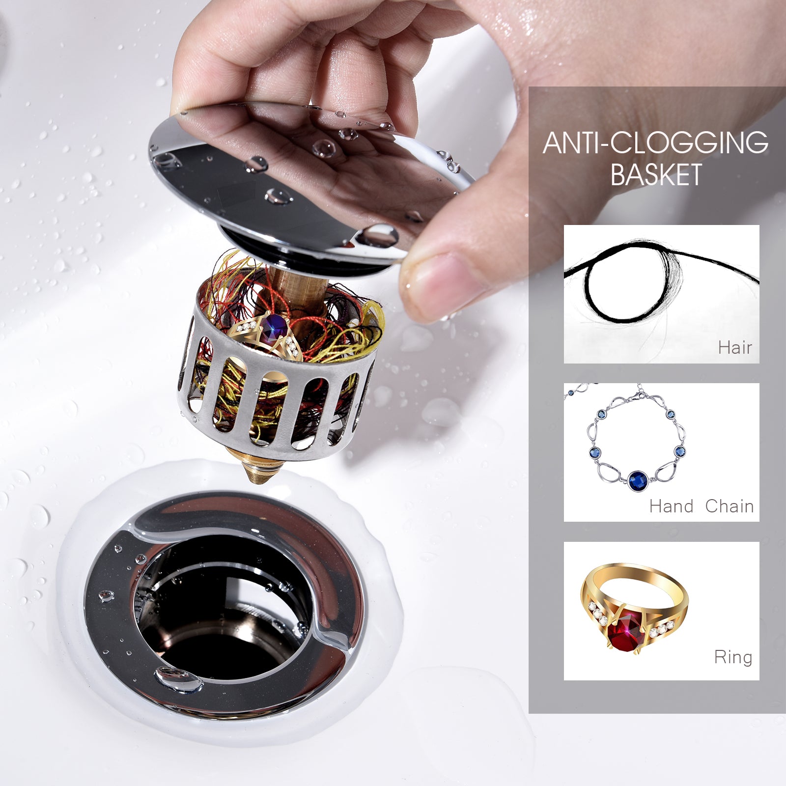 Bathroom Sink Drain with Overflow Pop-Up Drain Stopper for Vessel Sink Lavatory - brightshowers
