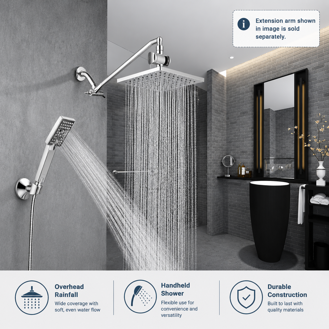 8-inch dual shower head set with handheld,  #color_chrome
