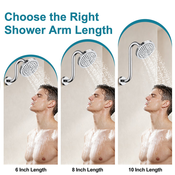 BRIGHT SHOWERS Shower Arm Extension, High Rise S-Shaped Shower Arm, Heavy-Duty SUS304 Stainless Steel, Gooseneck Shower Head Extension Arm, 6 & 8 & 10 Inch