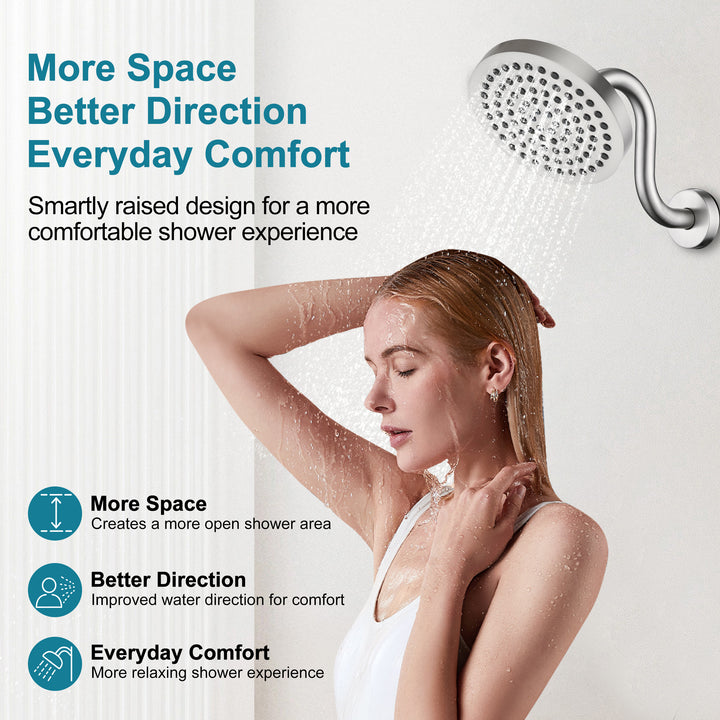 BRIGHT SHOWERS Shower Arm Extension, High Rise S-Shaped Shower Arm, Heavy-Duty SUS304 Stainless Steel, Gooseneck Shower Head Extension Arm, 6 & 8 & 10 Inch
