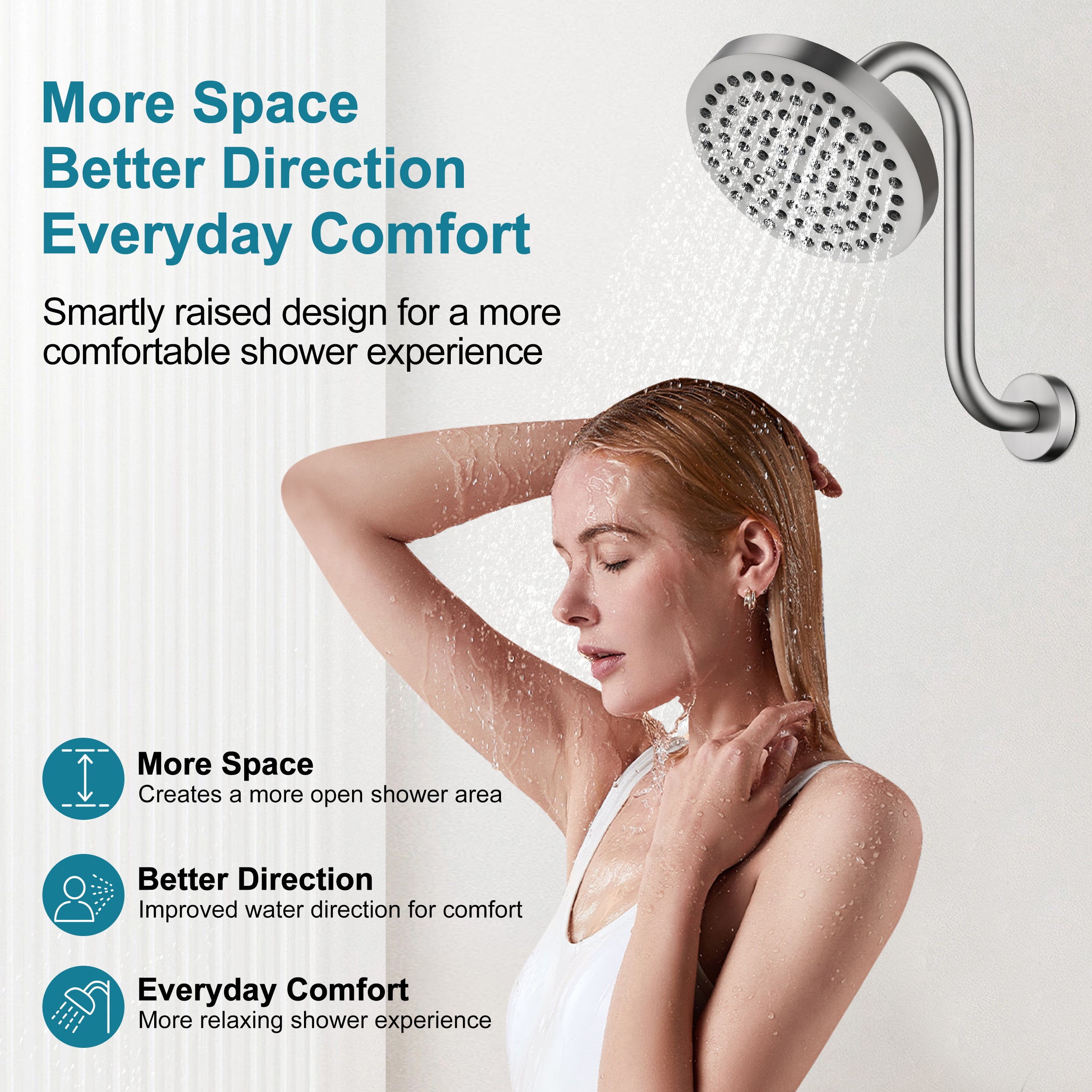 BRIGHT SHOWERS Shower Arm Extension, High Rise S-Shaped Shower Arm, Heavy-Duty SUS304 Stainless Steel, Gooseneck Shower Head Extension Arm, 6 & 8 & 10 Inch