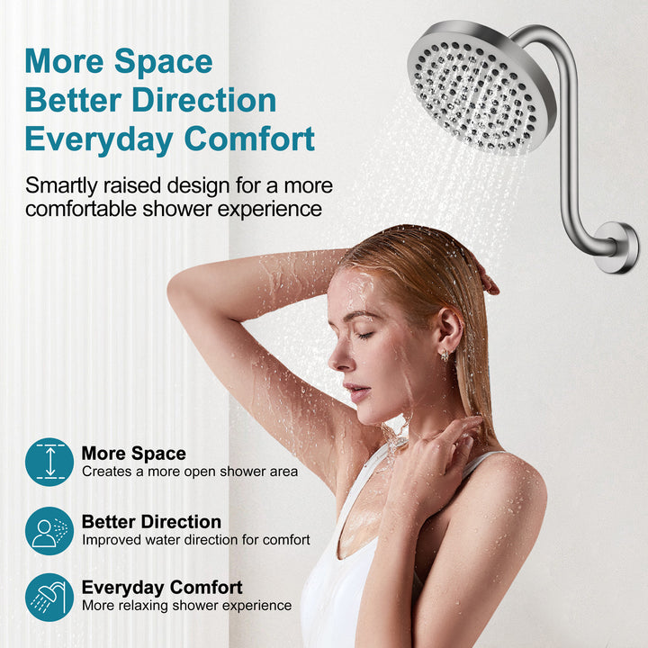BRIGHT SHOWERS Shower Arm Extension, High Rise S-Shaped Shower Arm, Heavy-Duty SUS304 Stainless Steel, Gooseneck Shower Head Extension Arm, 6 & 8 & 10 Inch