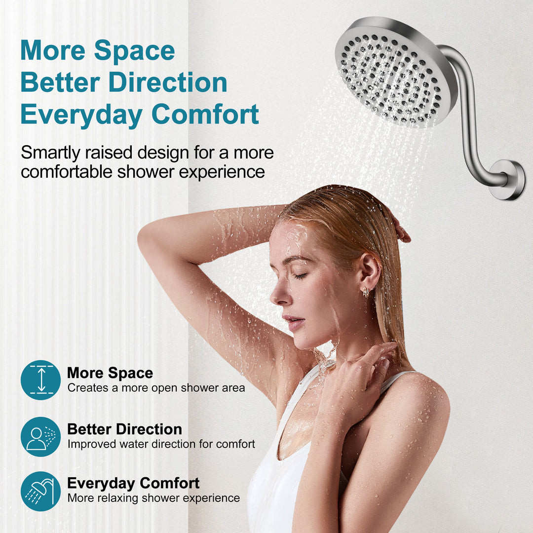 BRIGHT SHOWERS Shower Arm Extension, High Rise S-Shaped Shower Arm, Heavy-Duty SUS304 Stainless Steel, Gooseneck Shower Head Extension Arm, 6 & 8 & 10 Inch