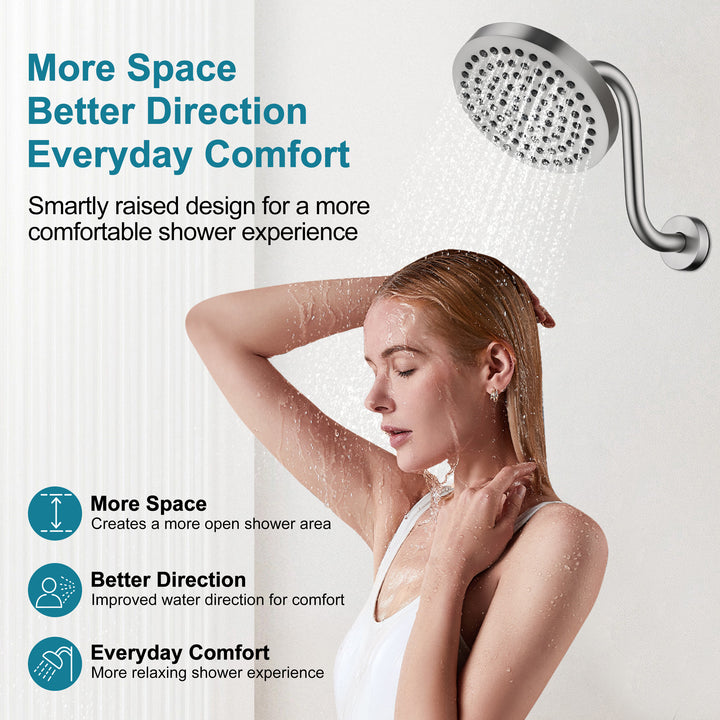 BRIGHT SHOWERS Shower Arm Extension, High Rise S-Shaped Shower Arm, Heavy-Duty SUS304 Stainless Steel, Gooseneck Shower Head Extension Arm, 6 & 8 & 10 Inch