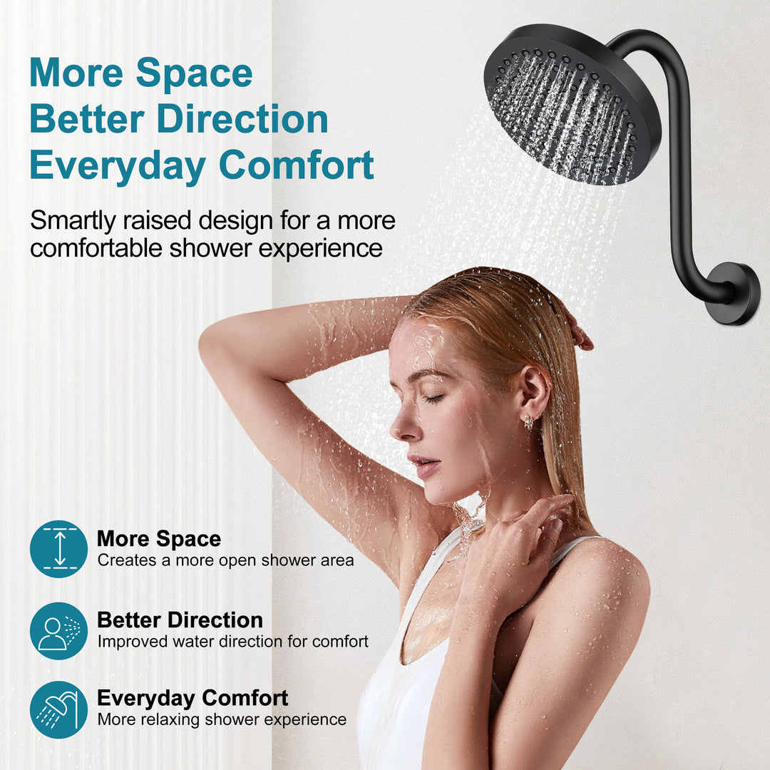 BRIGHT SHOWERS Shower Arm Extension, High Rise S-Shaped Shower Arm, Heavy-Duty SUS304 Stainless Steel, Gooseneck Shower Head Extension Arm, 6 & 8 & 10 Inch