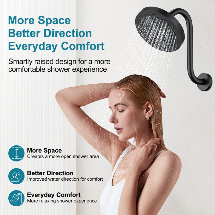 BRIGHT SHOWERS Shower Arm Extension, High Rise S-Shaped Shower Arm, Heavy-Duty SUS304 Stainless Steel, Gooseneck Shower Head Extension Arm, 6 & 8 & 10 Inch