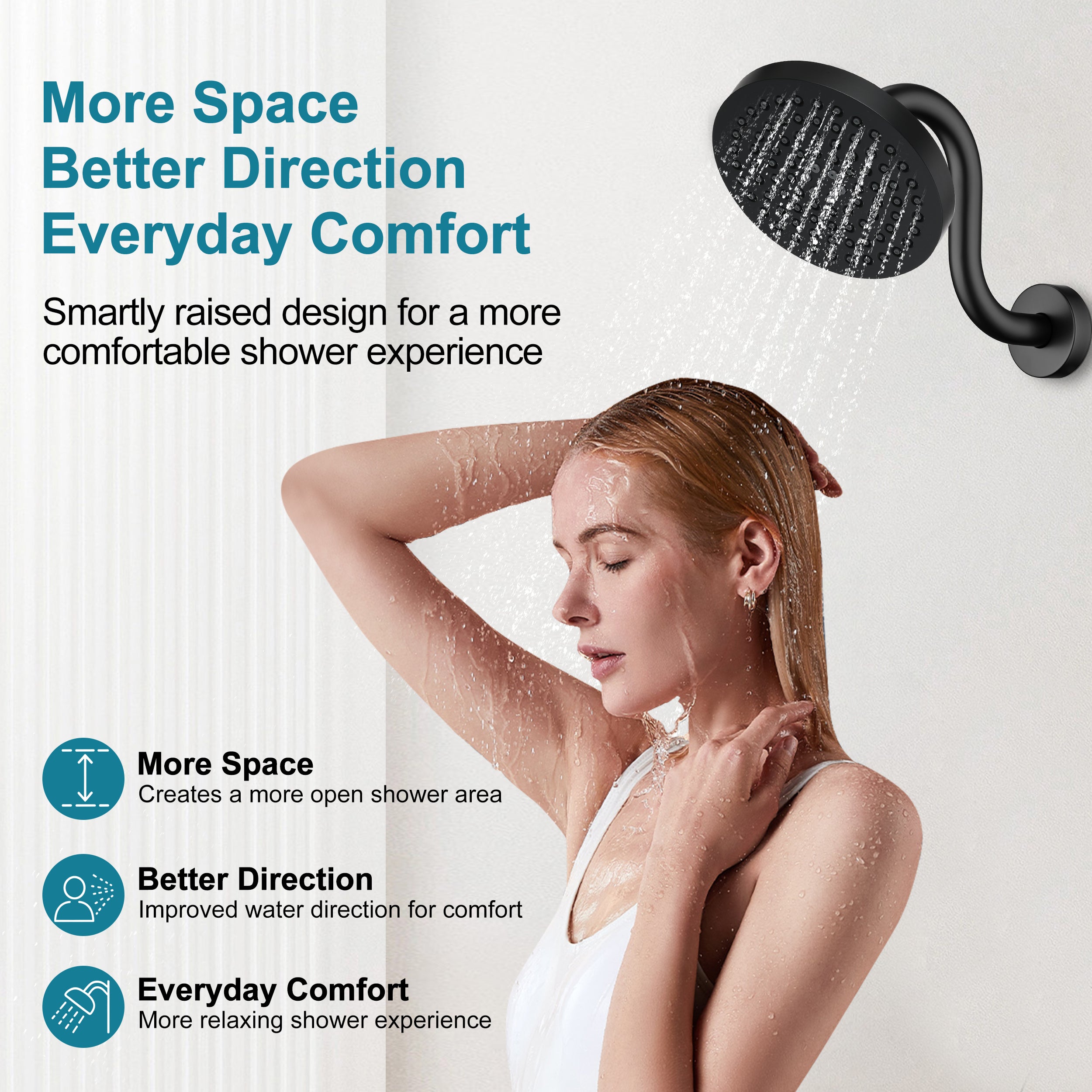 BRIGHT SHOWERS Shower Arm Extension, High Rise S-Shaped Shower Arm, Heavy-Duty SUS304 Stainless Steel, Gooseneck Shower Head Extension Arm, 6 & 8 & 10 Inch